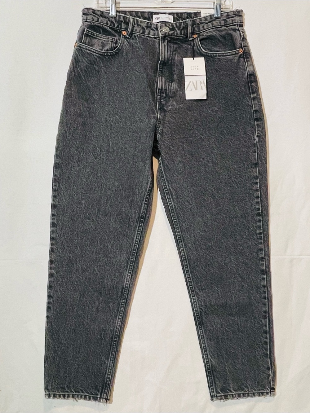 Zara Z1975 Classic Mom Fit Hi-Rise Ankle Length Jeans Dark Wash Gray Size US 12